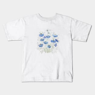 blue purple nigella flowers watercolor Kids T-Shirt